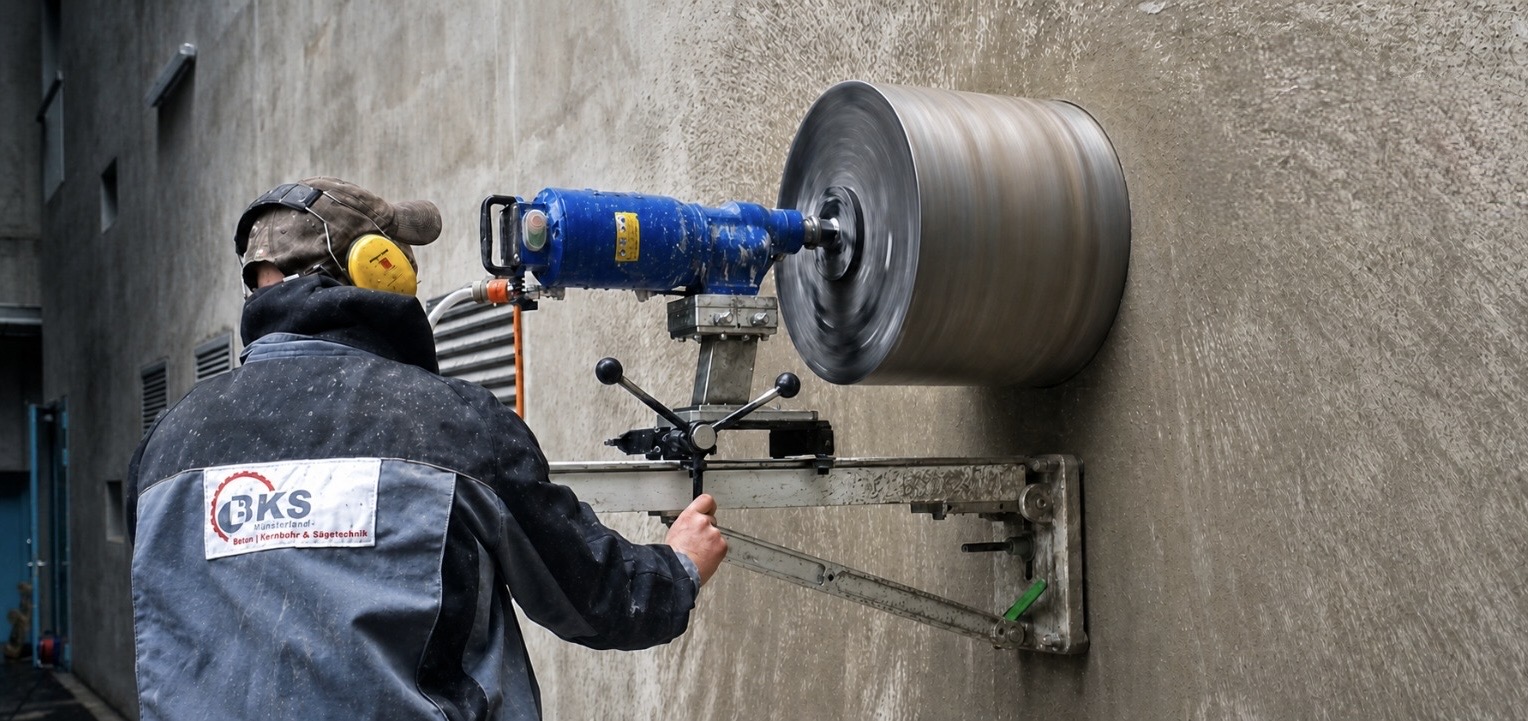 BKS Münsterland Techniker bei einer Wandsägearbeit